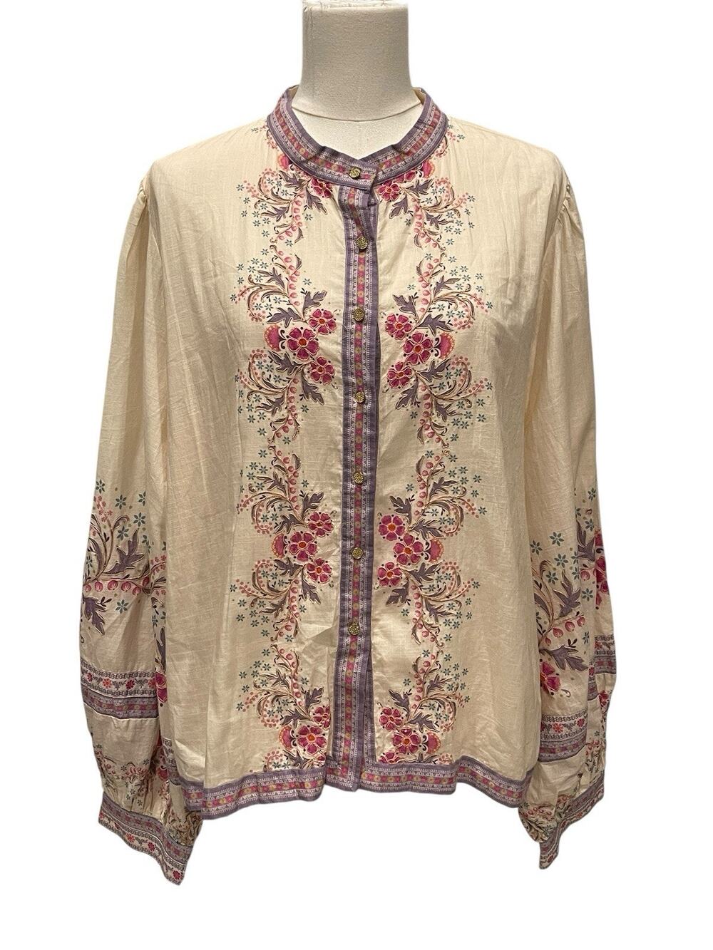 Letmebe Anita Blouse Top Long Sleeve Ivory Boho Embroidered XL NWT